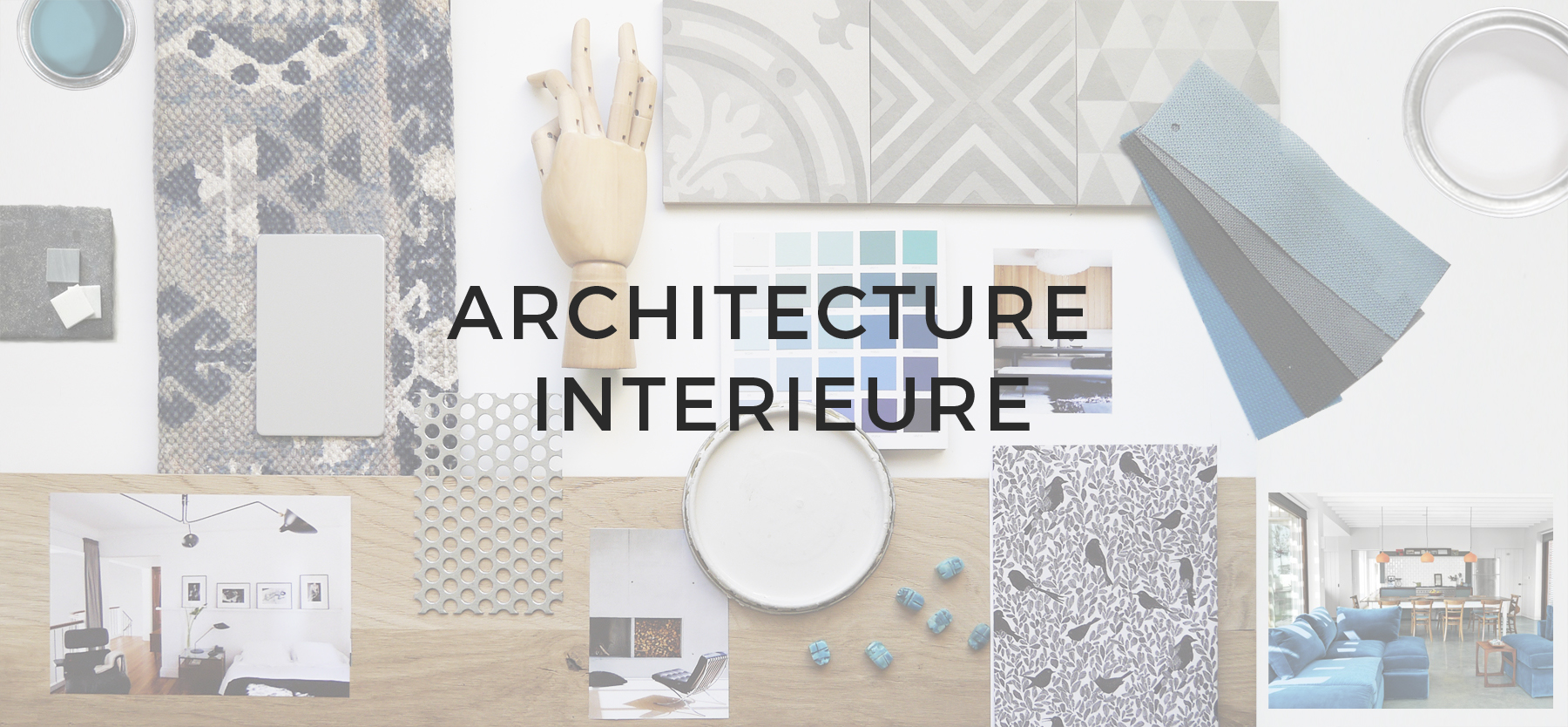 Moodboard, planche d'inspiration d'architecture intérieure bleue