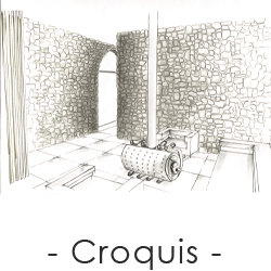 croquis d'intérieur rustique avec pierre apparentes