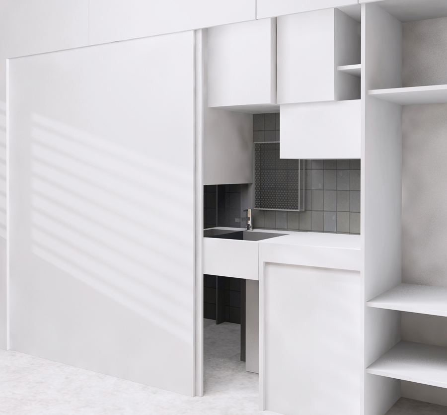 Visuel 3D d'une chambre étudiante optimisé par une architecte d'intérieure à Lyon