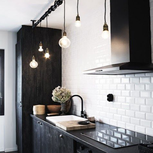 Créde,ce carreau de ciment, cuisine noir mat, esprit vintage kinfolk