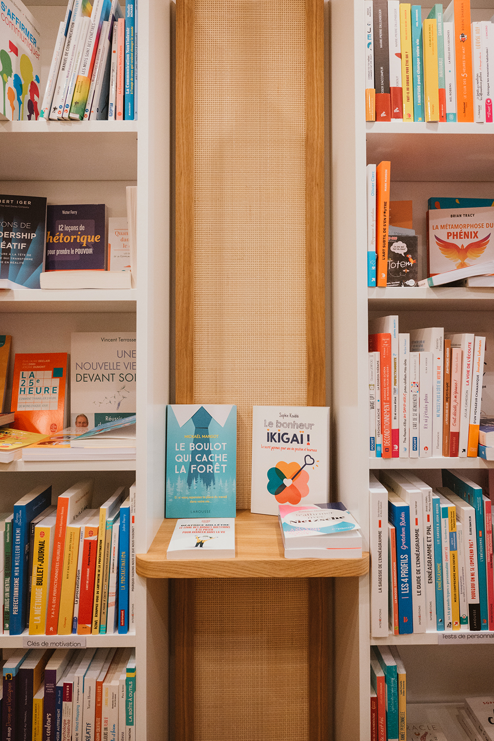 noesis-librairie-tissage-livre-étagere-cannage-chene